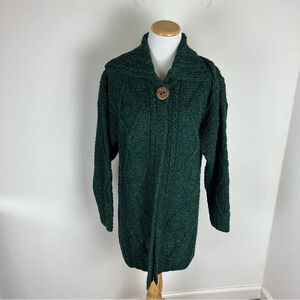 Carraig Donn Irish Wool Green Chinky Knit Cardigan Sweater Made in Ireland
